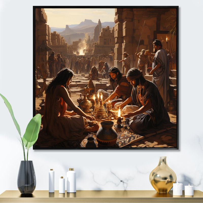 Rituels anciens de Caaden en Égypte II - reproduction, H 30 po x l 30 po x P 1 po, Cadre flottant noir