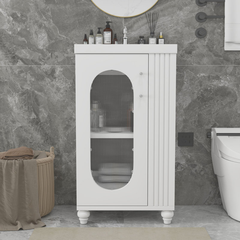 20 in. White MDF Single Sink Freestanding Bathroom Vanity with Ceramic Top