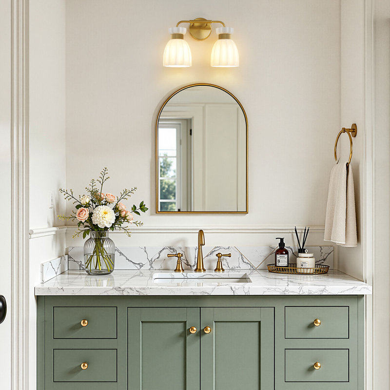 2-Light Dimmable Vanity Light with Glass Shades, Brushed Gold