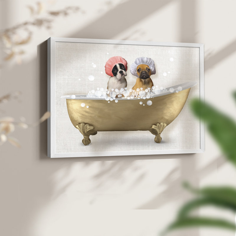 Bath Dogs IV -Framed Print - Restickable, 22" H x 28" W, White
