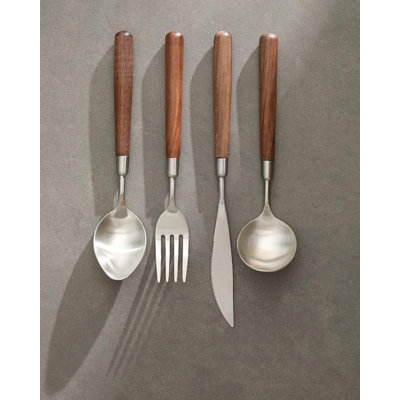Premium 4-Piece Stainless Steel Flatware Set With Elegant Walnut Wood Handles