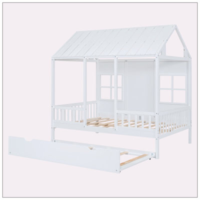 Lit double en bois avec lit gigogne simple