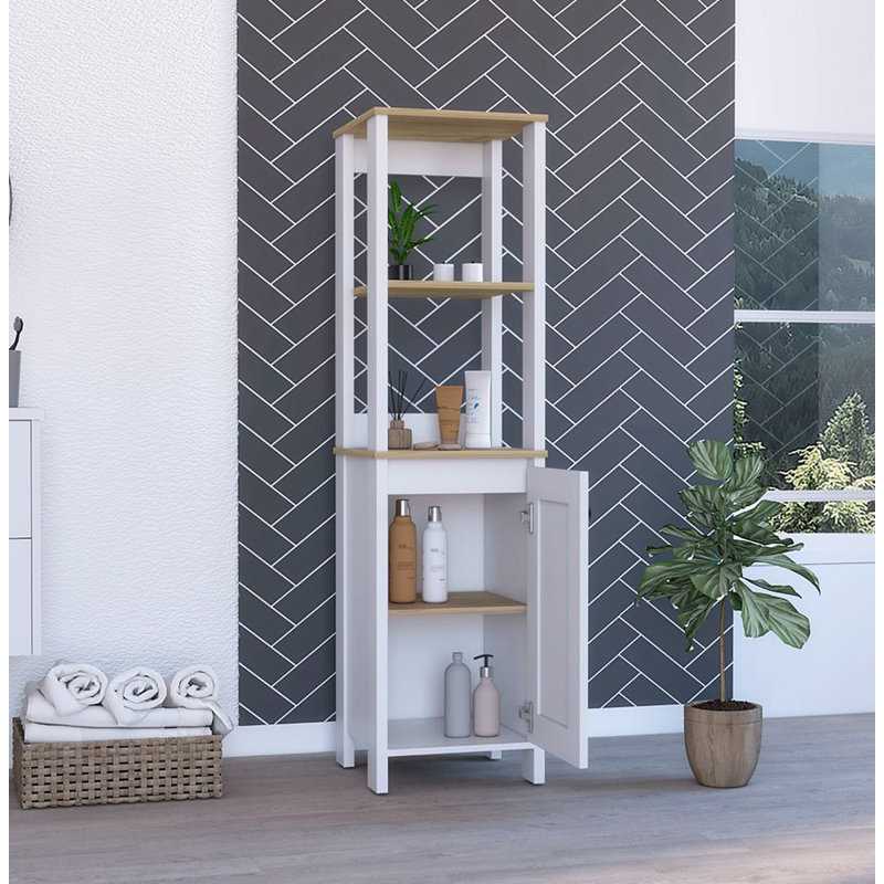 Armoire avec deux tablettes ouvertes, Blanc