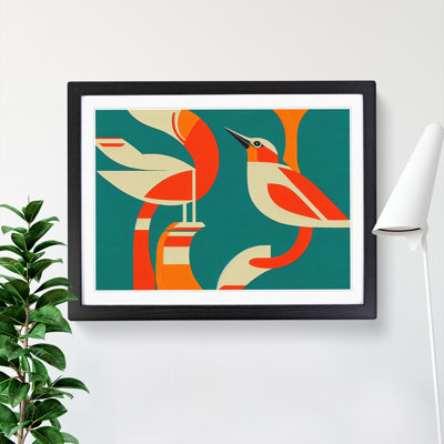 Kingfisher Bird Deco Abstract - Framed Print