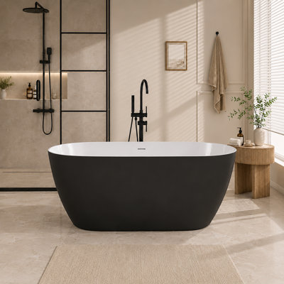 51" Acrylic Modern Freestanding Bathtub, Compact Square-Oval Deep Soaking Tub with Slotted Overflow and Center Drain, Multiple Colors Available