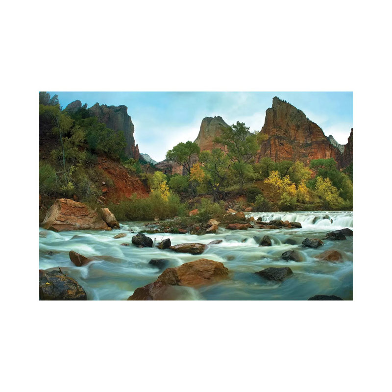 Court Of The Patriarchs Rising Above River, Zion National Park, Utah by Tim Fitzharris - Wrapped Canvas Print