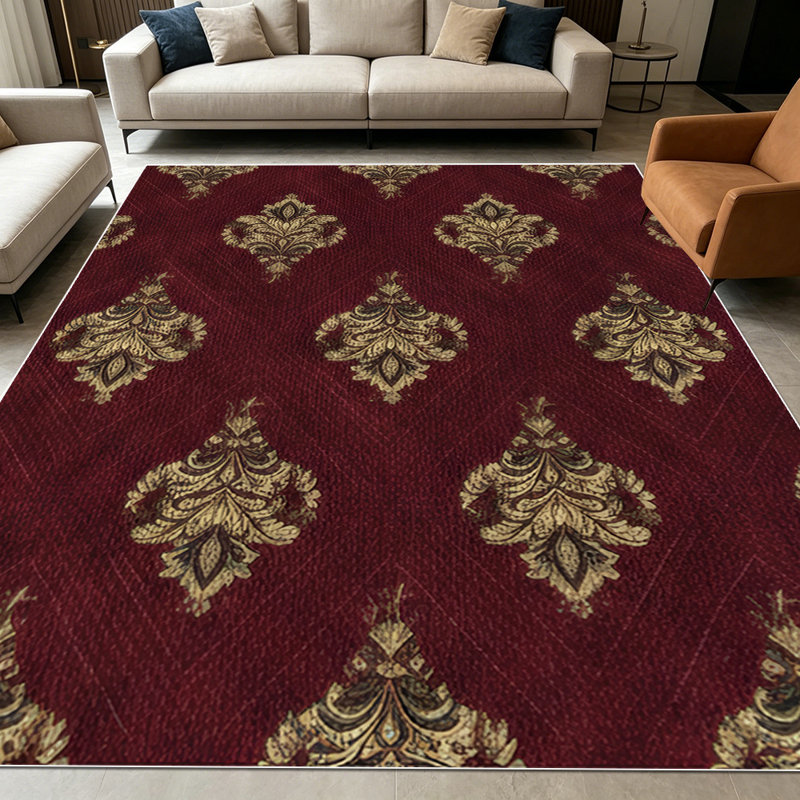 1PC Vintage Damask Burgundy Geometric Pattern area rugs for Living Room, Soft, All seasons, Easy-maintain, Washable Indoor mat, Farmhouse suitable for dining room, bedroom, entryway, kitchen, home office, hallway, Home Decor, Outdoor Decor.