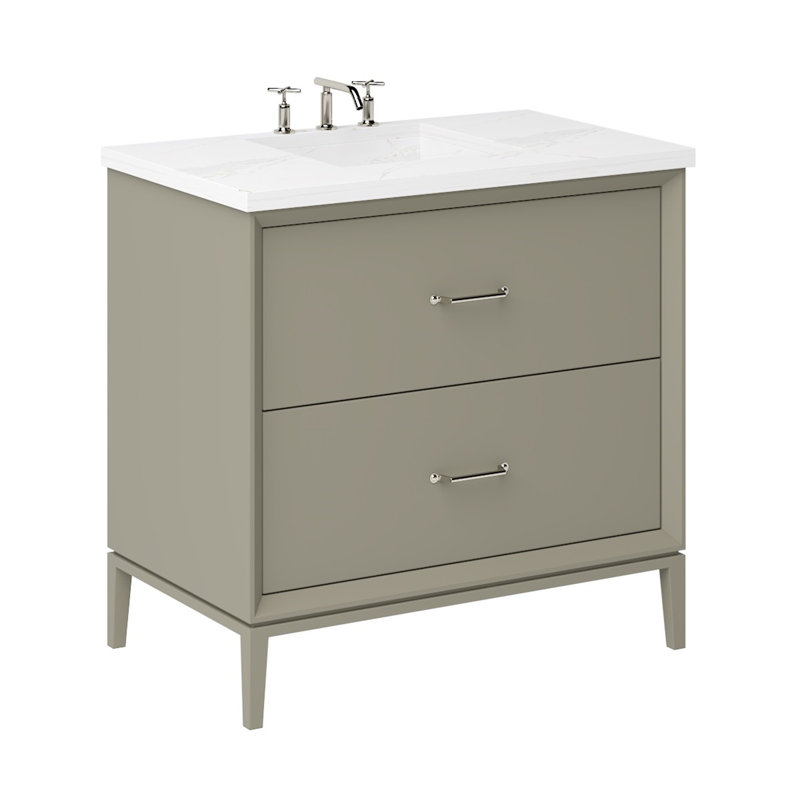 Alexandra Two-Drawer Single Bath Vanity, Satin Nickel, 30", French Olive