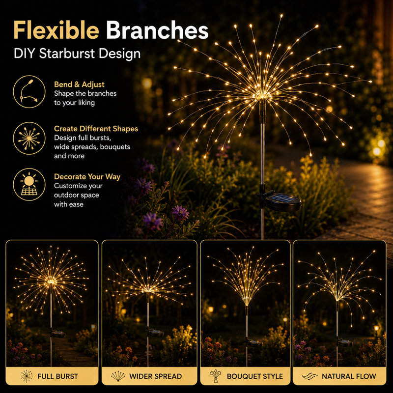2 - Piece Solar Powered Firework Garden Stake Light Set with Warm White LED Lights, Warm White