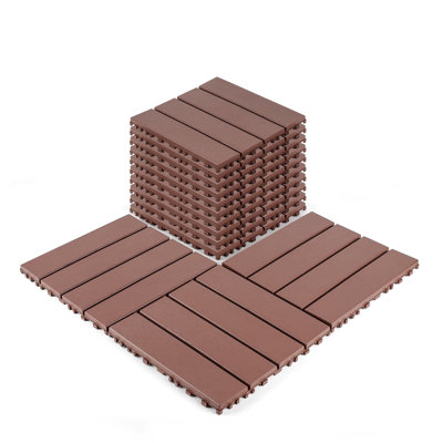 12"X12" Plastic Interlocking Deck Tiles, Waterproof Outdoor Flooring For Backyard, Balcony, Poolside, 44-Pack Brown Patio Tiles