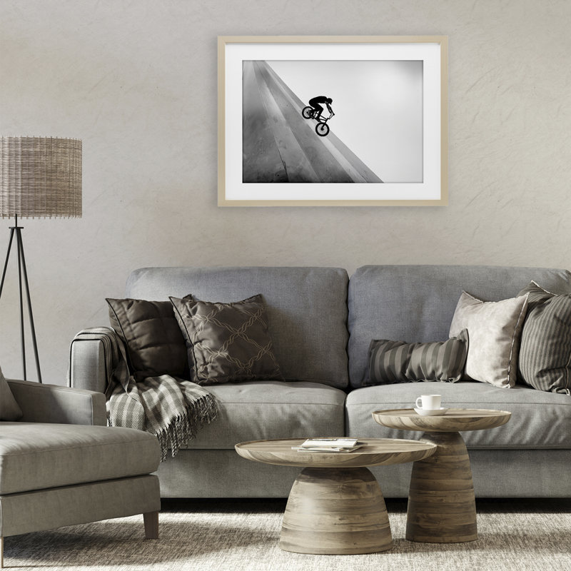 Motif noir et blanc encadré sous verre, design par Sissi et Seb, H 17 po x l 23 po, Cadre de récolte en pin