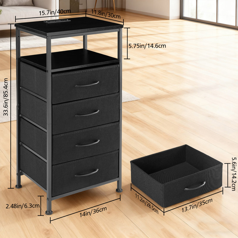 15.7 " W Steel Standard Drawer Nightstand, Black