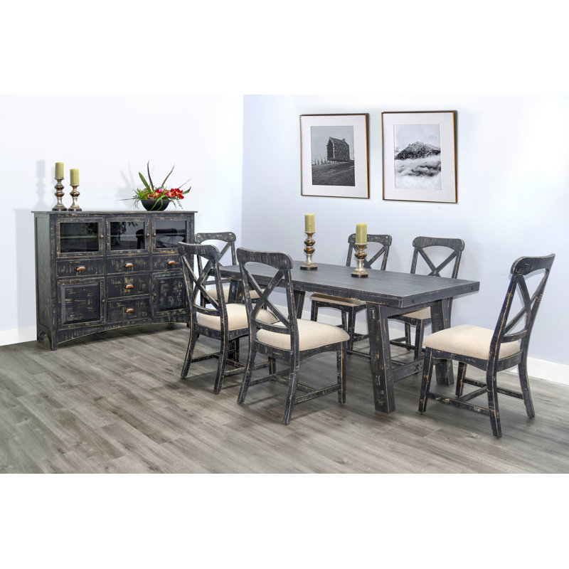Eyon 6 - Person Mahogany Solid Wood Top Four Leg Dining Set