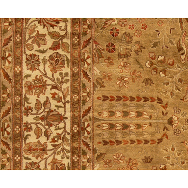 Hand Knotted Wool Area Rug in Gold And Beige