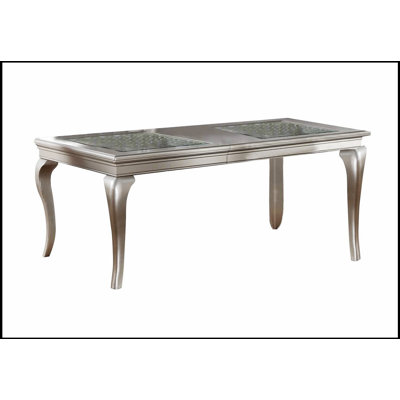 Traditional Rectangular Dining Table with Silver Hue and Glass Insert for Elegant and Durable Dining Room Furniture