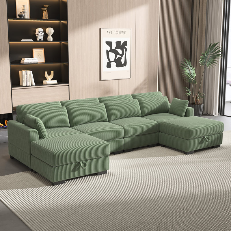 Canapé modulaire en velours côtelé 6 pièces, Velours côtelé vert