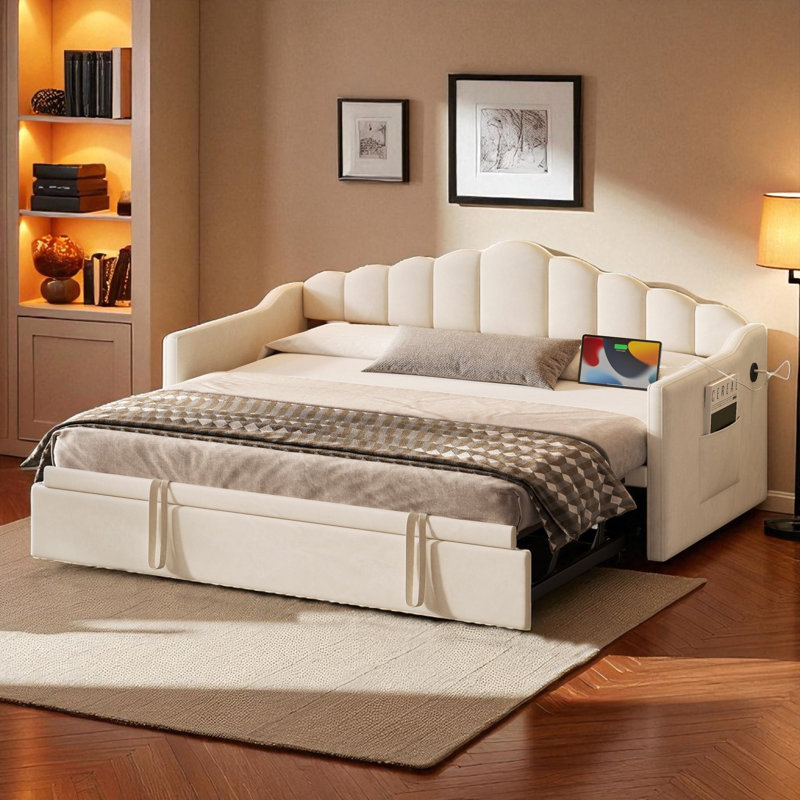 Lit de jour rembourré avec couchette, Beige