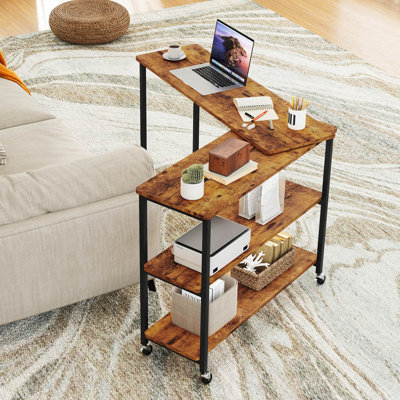 Table mobile pour ordinateur portable avec rotation à 360 ° avec 2 tablettes de rangement à 2 niveaux et 6 roues universelles 