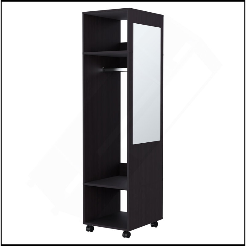 Armoire Benson en mélamine avec miroir et rangement ouvert, Noir