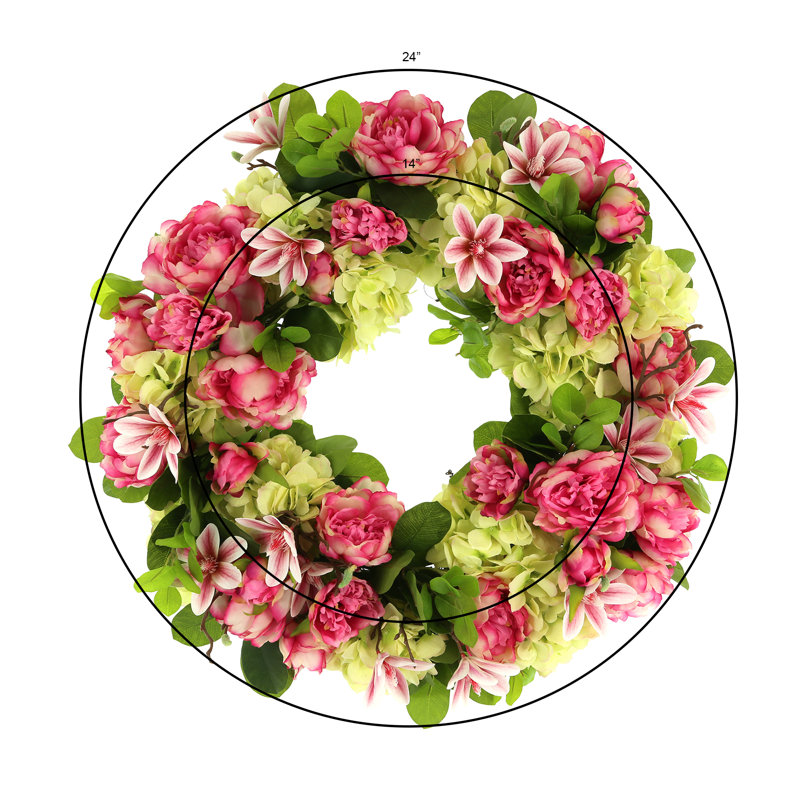 26" Grapevine Wreath with Peonies, Hydrangeas and Magnolias