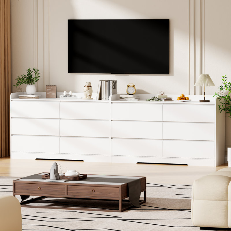 Commode double 6 tiroirs, l 47,2 po, Blanc
