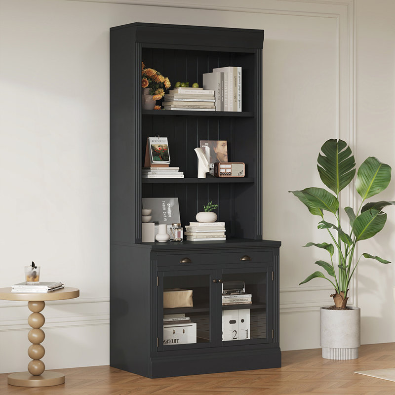 Bibliothèque moderne en bois massif et en MDF à DEL pour salon et bureau, Black