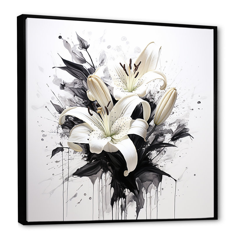 Blanc et bleu pur lis Charm II, H 16 po x l 16 po x P 1 po, Cadre flottant noir