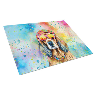 Cocker Spaniel Hippie Dawg Glass Cutting Board Large