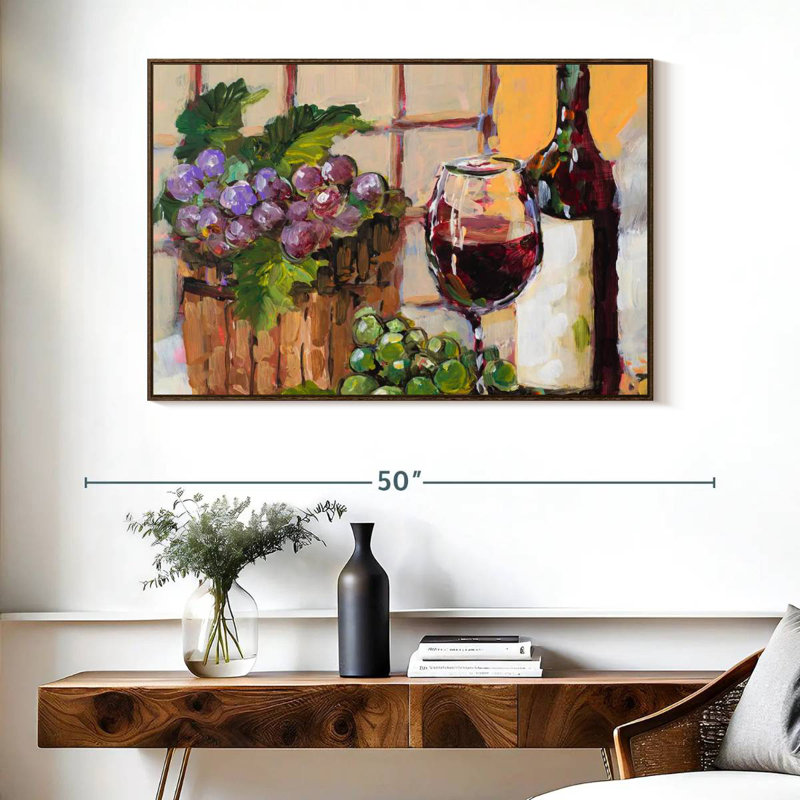 Nature morte au vin classique, Cadre flottant en noyer, 40 po x 27 po
