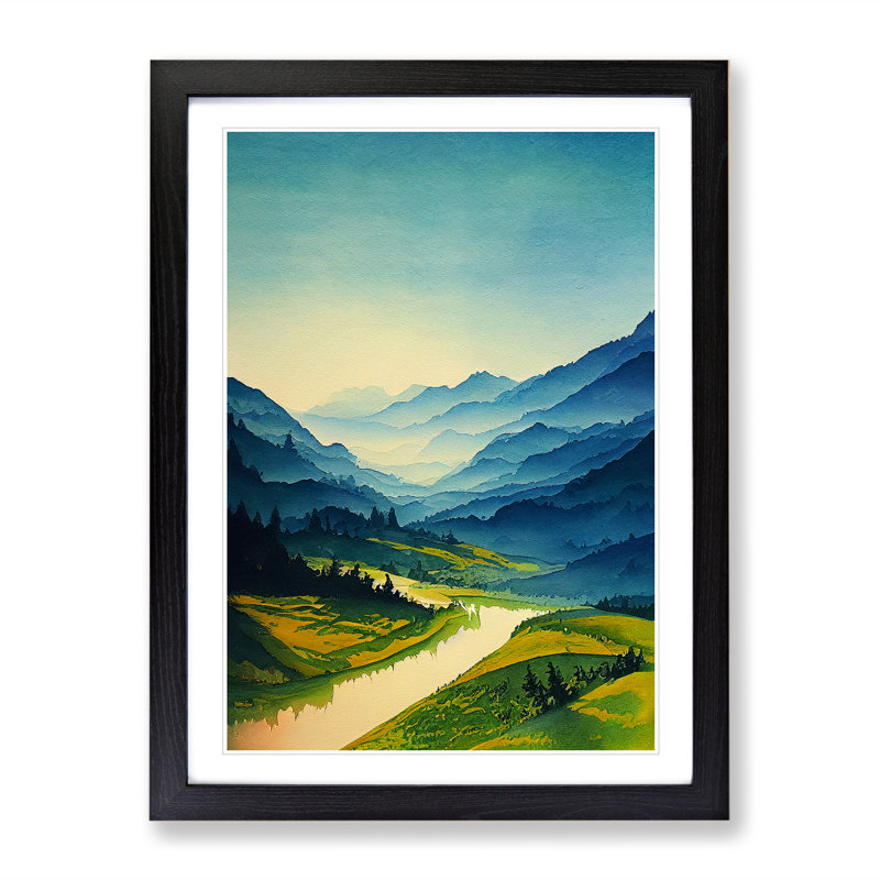 XV1022-3835X River Landscape No.1 - Single Picture Frame Painting, Black, 64cm H x 46cm W x 2cm D