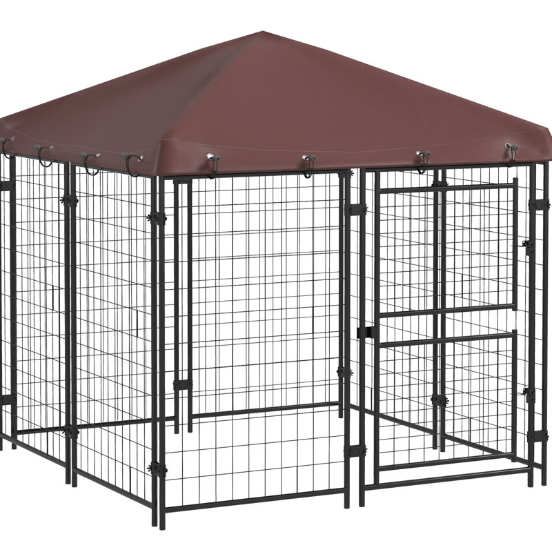 Chenil d'extérieur pour chien de 4,6 pi x 5 pi, en acier robuste et imperméable pour petits et moyens chiens