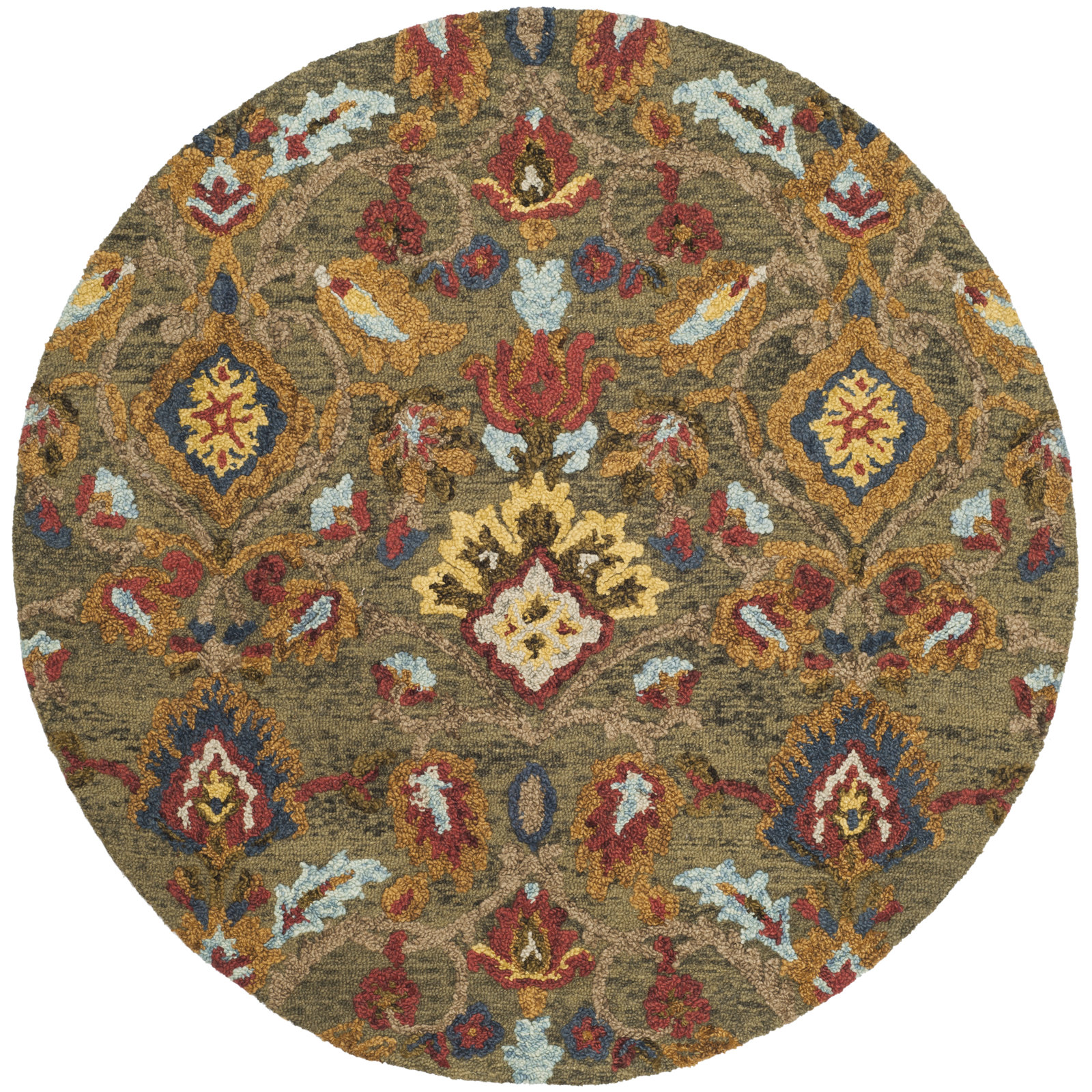 Tansy Handmade Wool Green / Multi Rug, Round 10'