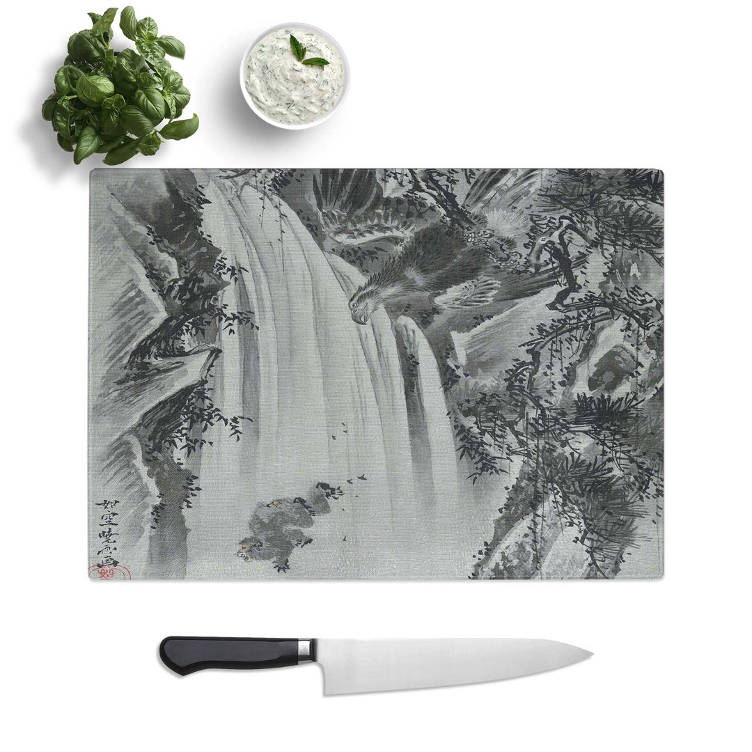 Glass Eagle & Monkey by A Waterfall by Kawanabe Kyosai by Kawanabe Kyosai Chopping Board