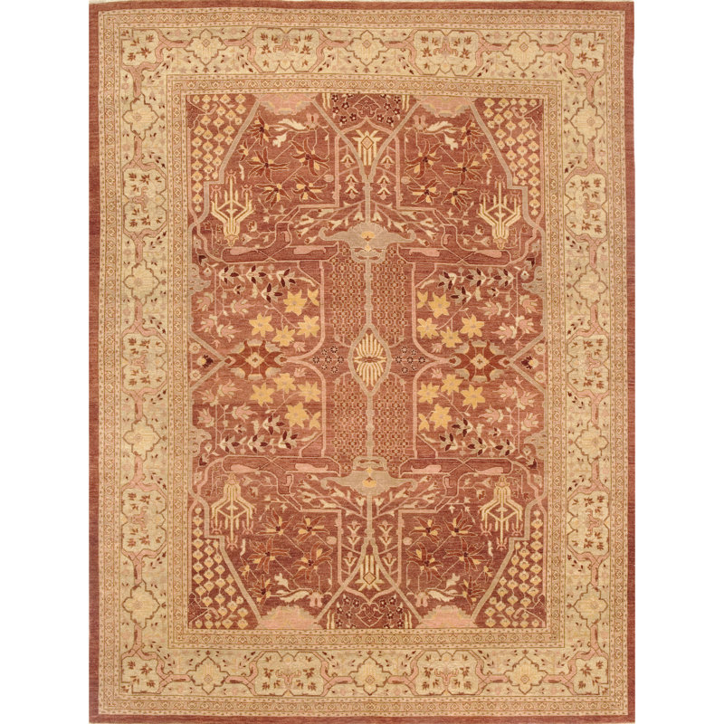 Wool Oriental Area Rug in Rose/Ivory, Rectangle 5' x 8'
