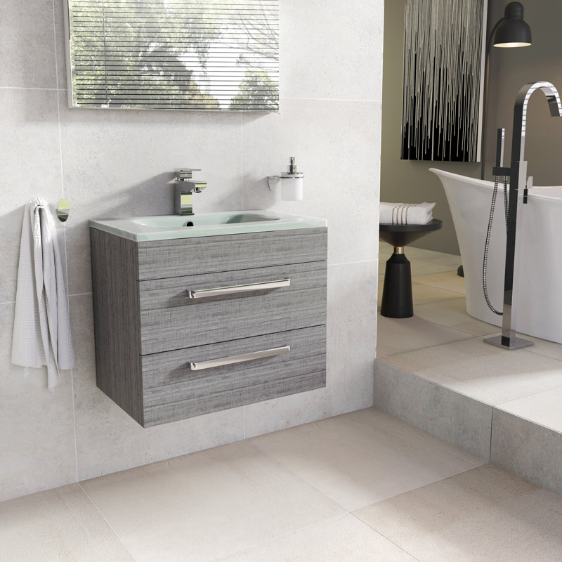 Whitfield 600mm Single Bathroom Vanity with Integrated Glass Basin, Grey