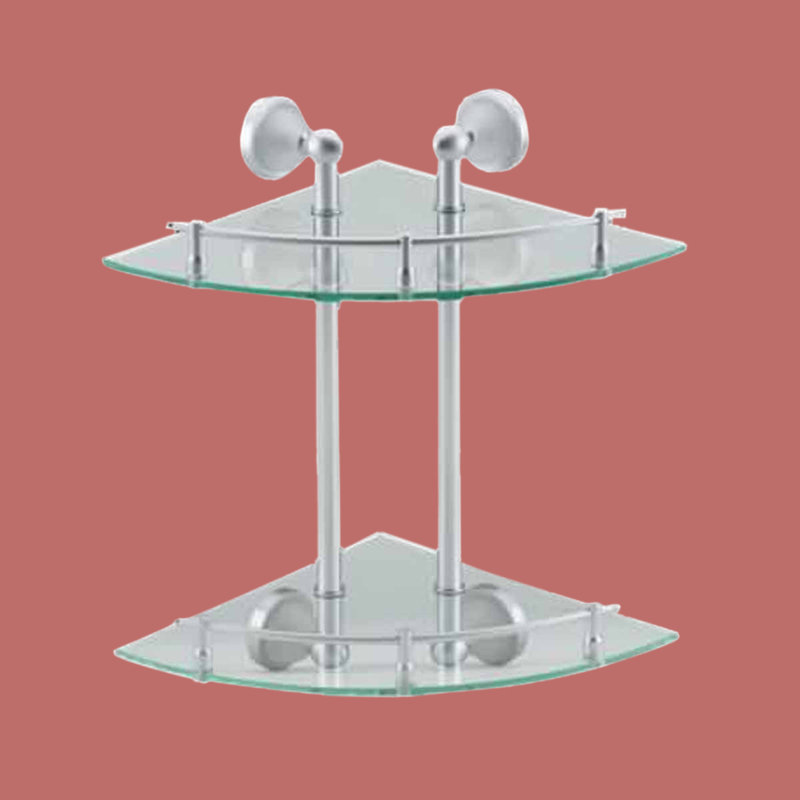Brushed Stainless Steel Dual Tier Corner Glass Shelf