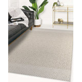 Tapis beige en polyester tissé à la machine Chevron
