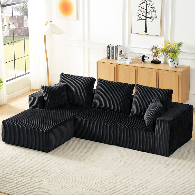 Modern 4 - Seater Dark Grey Corduroy Modular Sectional Cloud Couch For Living Room, No Assembly, Multi Functional, Pocket Spring Support Couch, Instant Use, Comfort With Support, Versatile Usage In