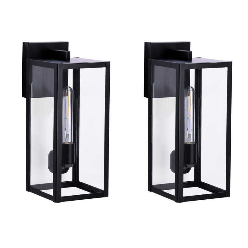 Lampe murale d'extérieur noire à deux ampoules rectangulaires (ensemble de 2), H 15,75 po x l 6,29 po x P 7,87 po, Noir
