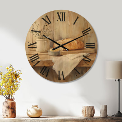 Oversized Countryside Wooden Wall Clock – Farmhouse Table with Fresh Baked Bread