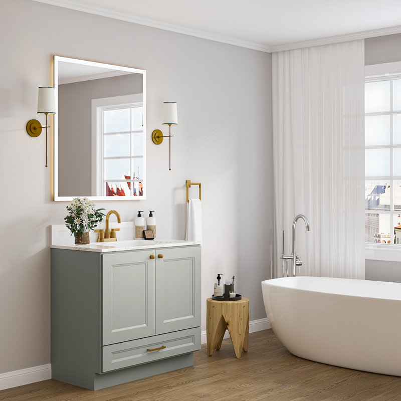 Armoire de salle de bain en bois massif prêt à assembler avec comptoir Shaker - comptoir non inclus