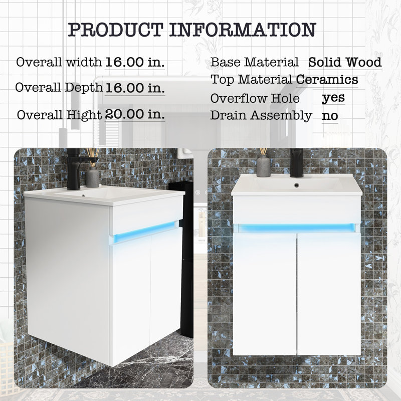 Meuble-lavabo simple 16 po avec plateau en céramique Liboria