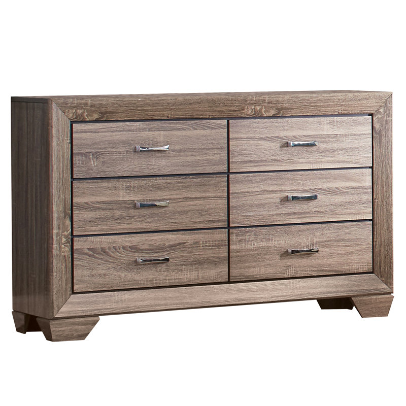 Commode 6 tiroirs Brookes taupe délavé, Brun