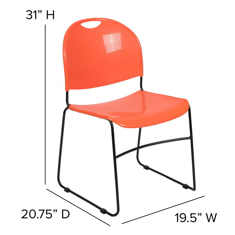 Gaea 880 lb. Capacity Ultra-Compact Stack Chair with Metal Frame, Black, Orange