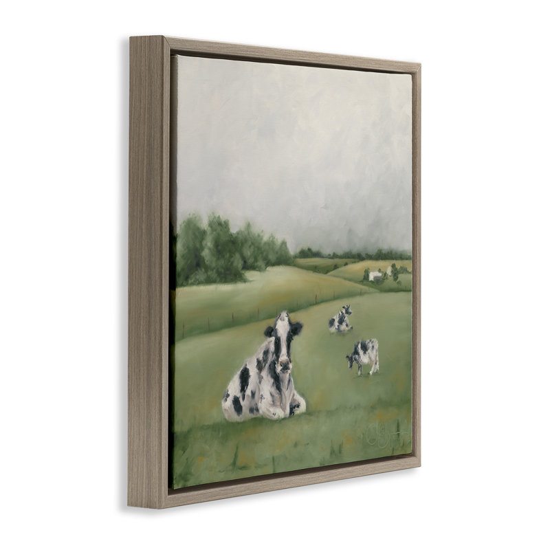 "Vaches laitières broutant dans un champ vert", art mural sur toile flottante par Hollihocks Art, H 25 po x l 25 po
