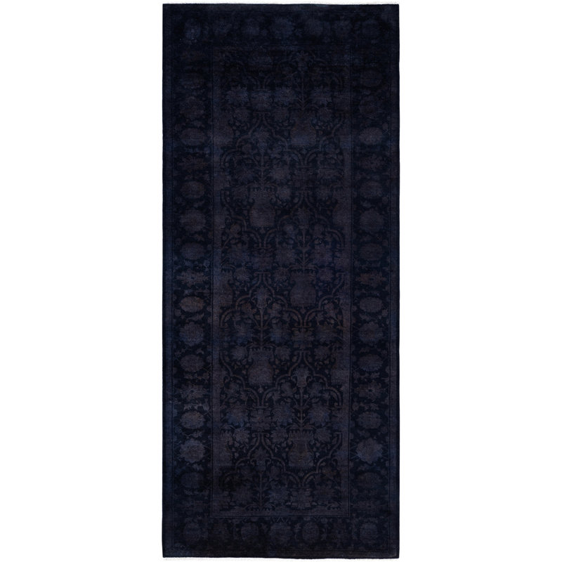 Overdyed Hand-Knotted Wool Modern-Contemporary Black Runner 4' 1" x 10' 2"