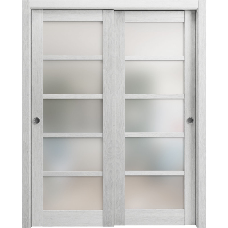 Panelled Wood Quadro Sliding Closet Doors, 56" x 96", Light Grey Oak