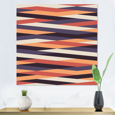 «Retro Grey and Orange Strioed Geometrics», reproduction d'art sur toile à motifs