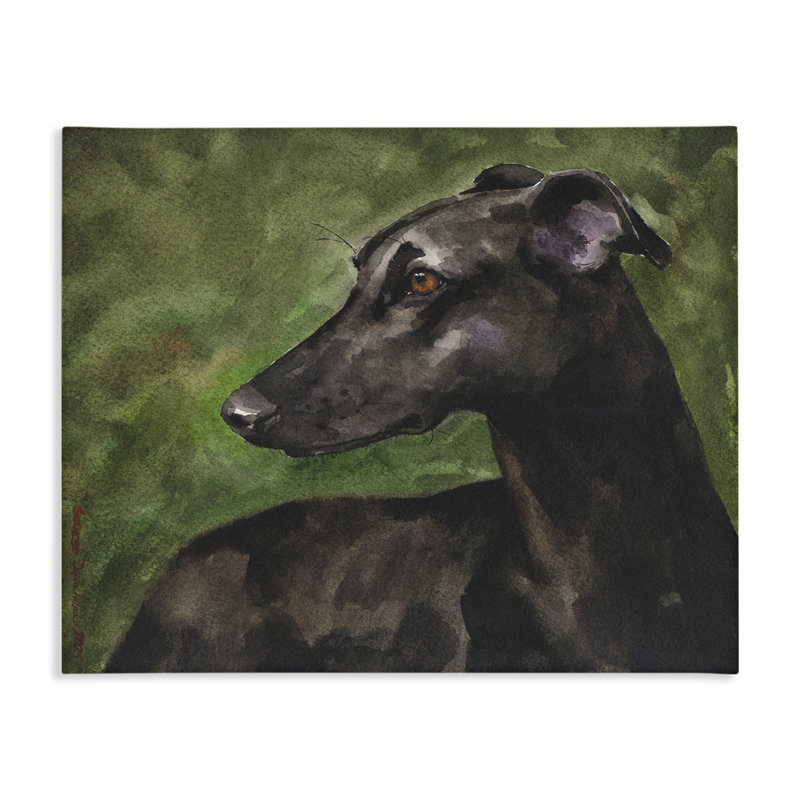 Portrait de lévrier noir, toile par George Dyachenko, H 24 po x l 30 po