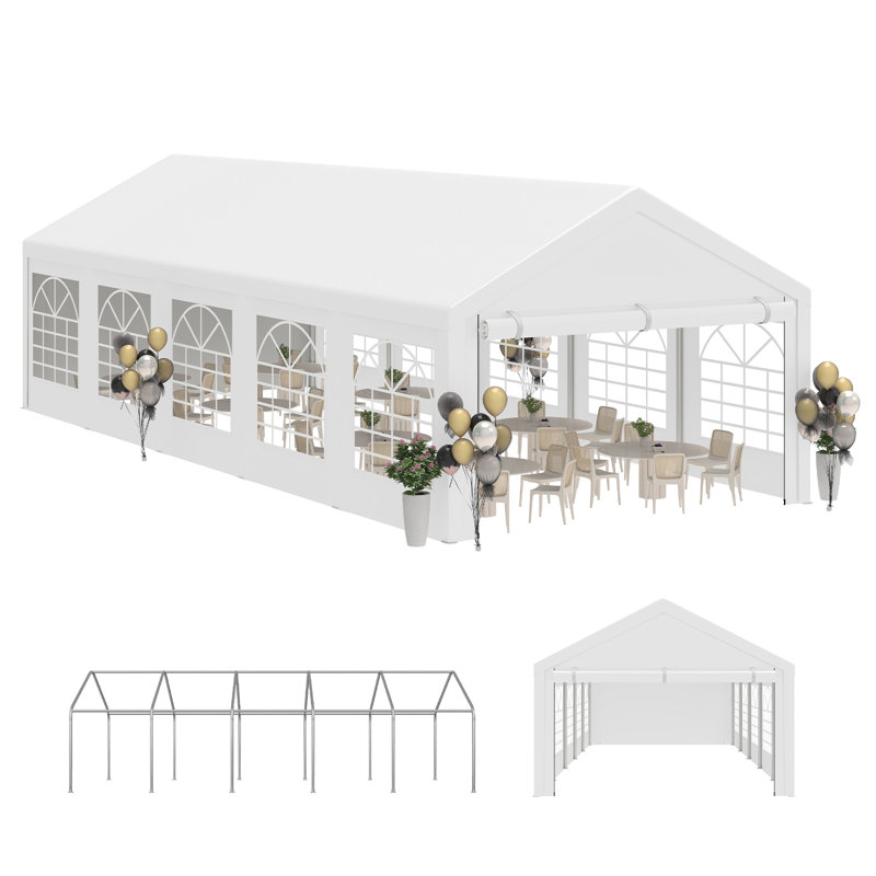 16 Ft x 32 Ft Outdoor White Party Tent with Windows, 16 (ft) W x 32 (ft) D